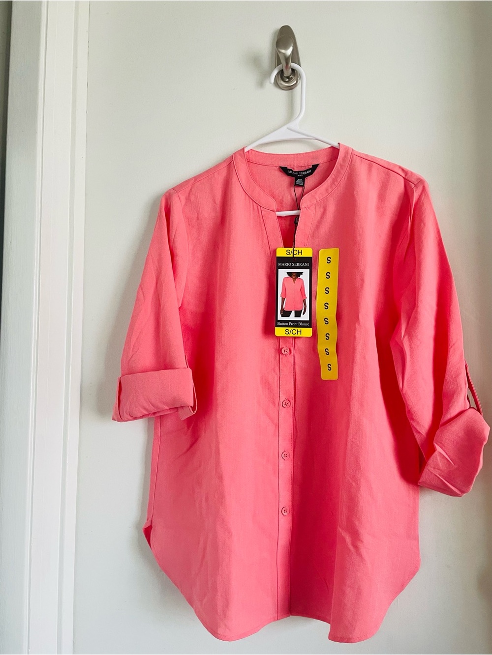 Mario Serrani Coral Pink Button-Down Band Collar Shirt